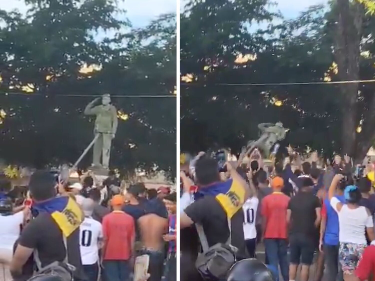 Derriban estatuas de Chávez en protesta por resultados que dieron como vencedor a Maduro