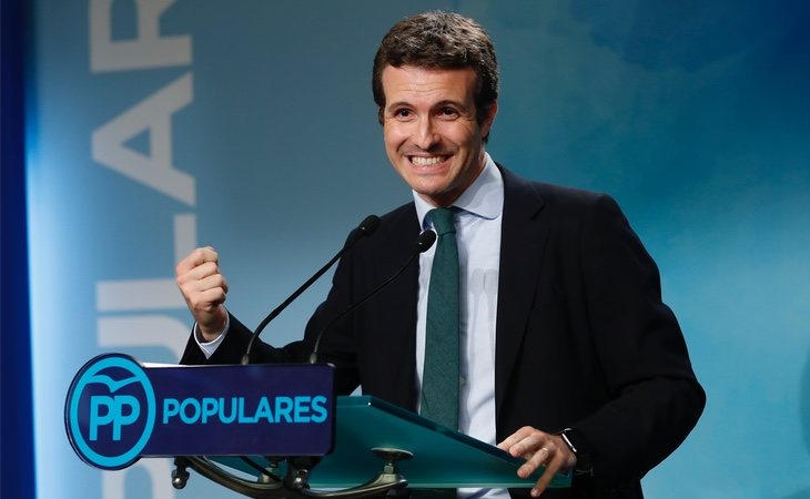 Pablo Casado justo después de conocer los primeros resultados a la presidencia del PP