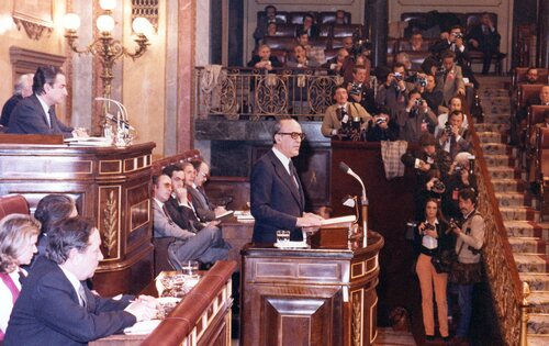 Leopoldo Calvo-Sotelo en el Congreso de los diputados durante el debate para su investidura en 1981