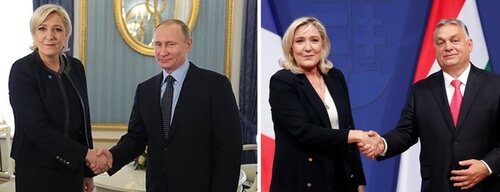 Marine Le Pen con Putin y Orban