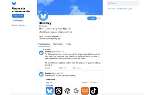 Interfaz de perfil de Bluesky