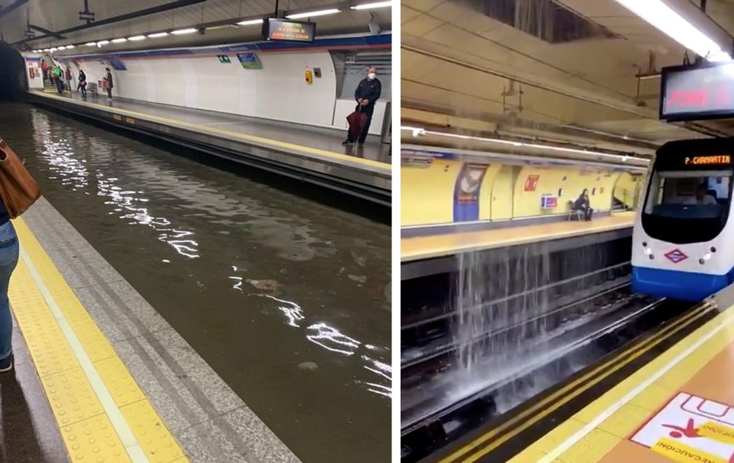 Pánico en el Metro de Madrid: trenes, andenes y pasillos convertidos en una enorme piscina